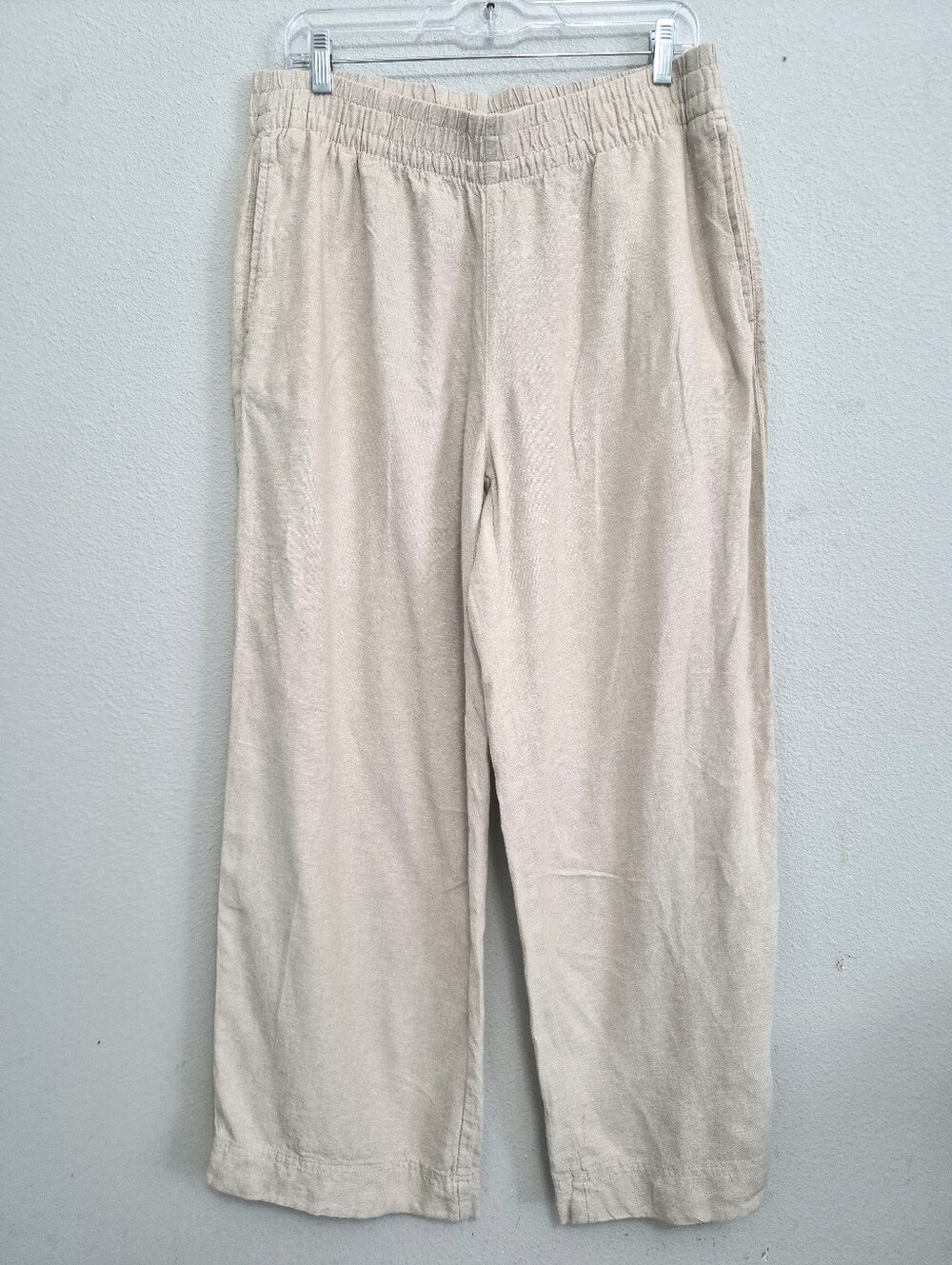 Old Navy Linen Blend High Rise Wide Leg Comfort Waistband Pull On Pants Oat L